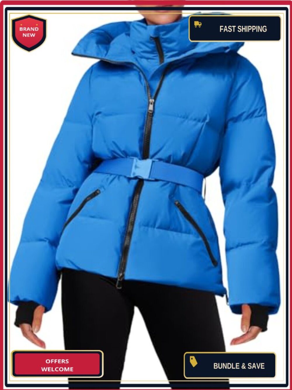 Women's Insulated Waterproof Quilted Ski Jacket Hooded Puffer Snow Coat with